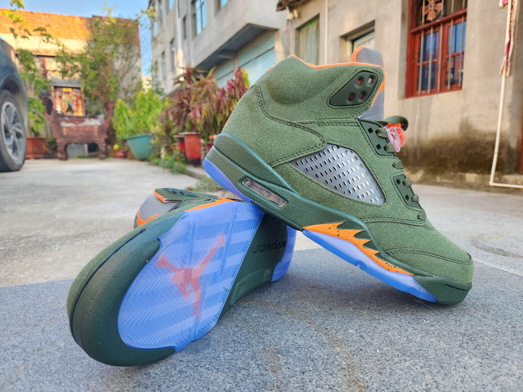 Air Jordan 5 Green and Orange Sneakers