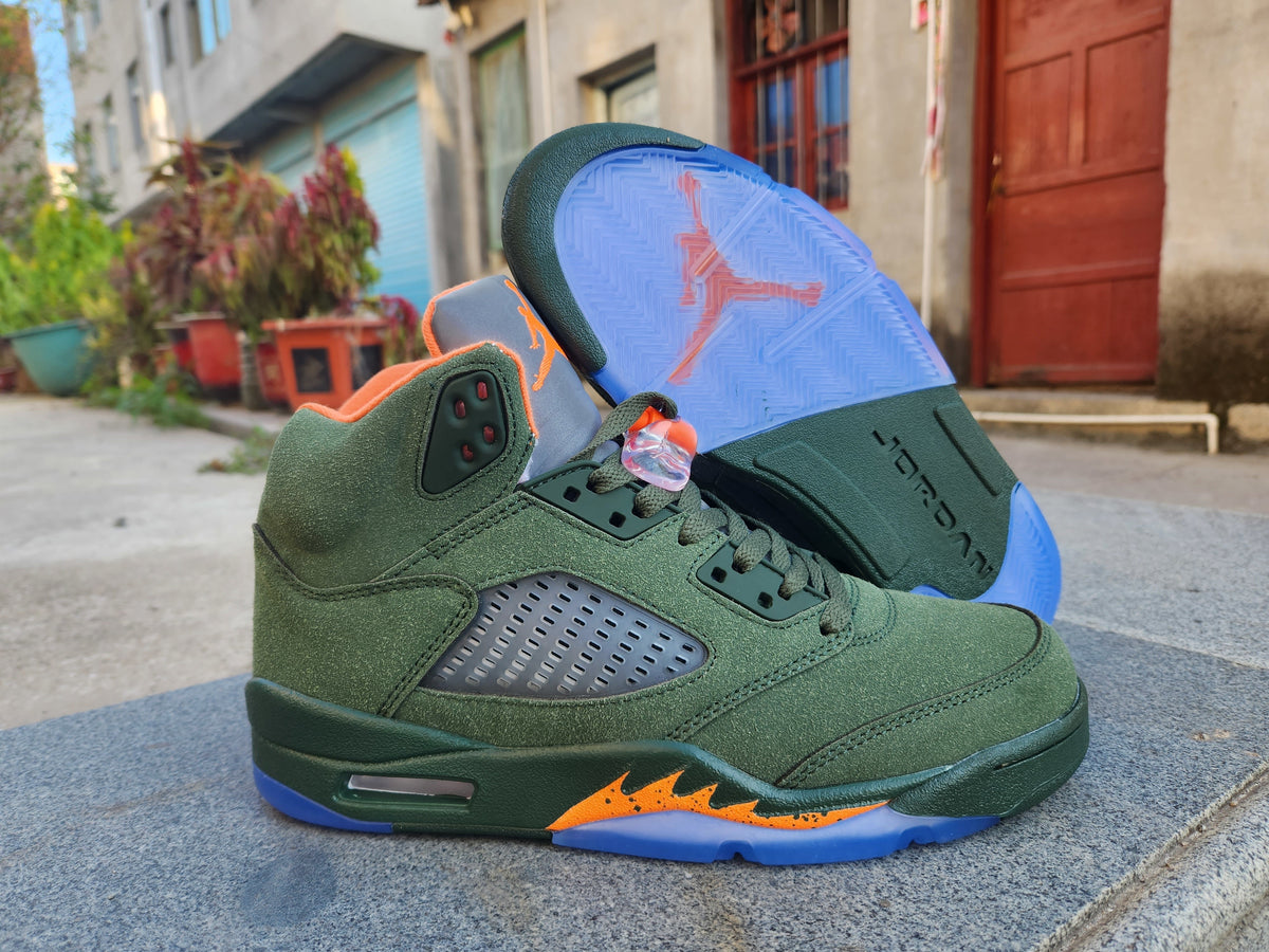 Air Jordan 5 Green and Orange Sneakers