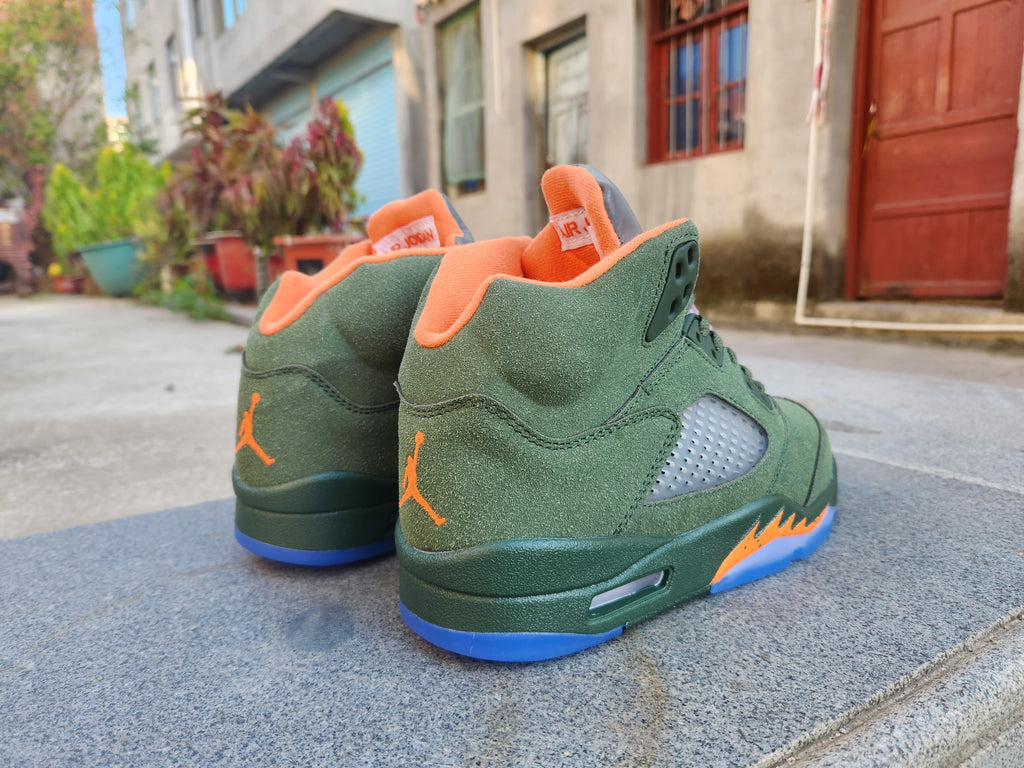 Air Jordan 5 Green and Orange Sneakers